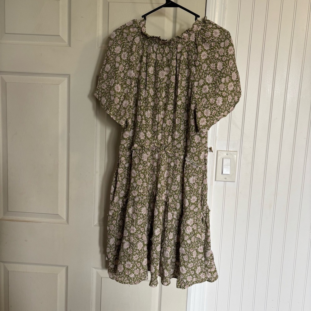 Anthropologie Liberty Robin Ruffle Moss Olive and White Floral Dress - Picture 6 of 9